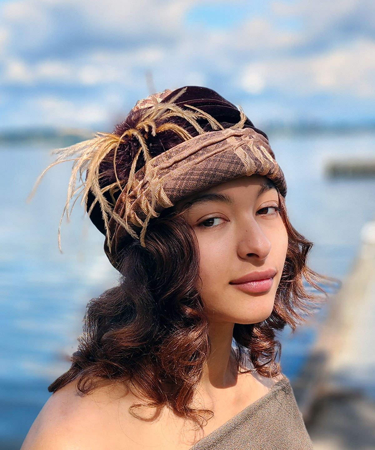 Ana Cloche Hat Style - Copper Plaid Upholstery