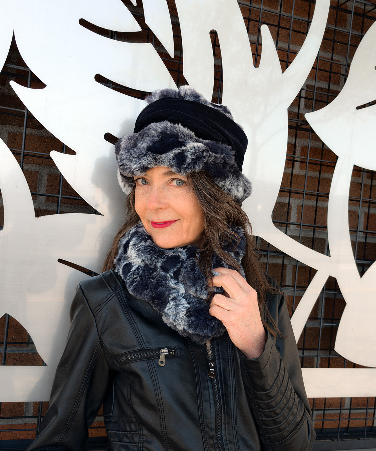 Woman wearing an Ana Cloche Hat | side view | Cloudwalk in Shadow Faux Fur | Seattle, WA USA