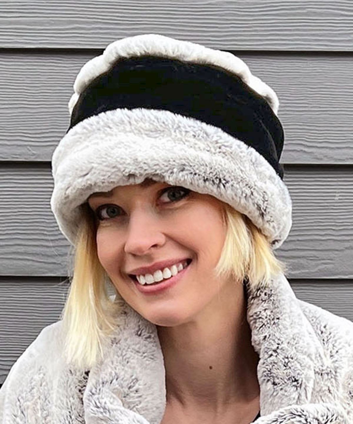 Ana Cloche Hat | Frosted Juniper Faux Fur with Velvet | Handmade by Pandemonium Millinery in Seattle WA USA