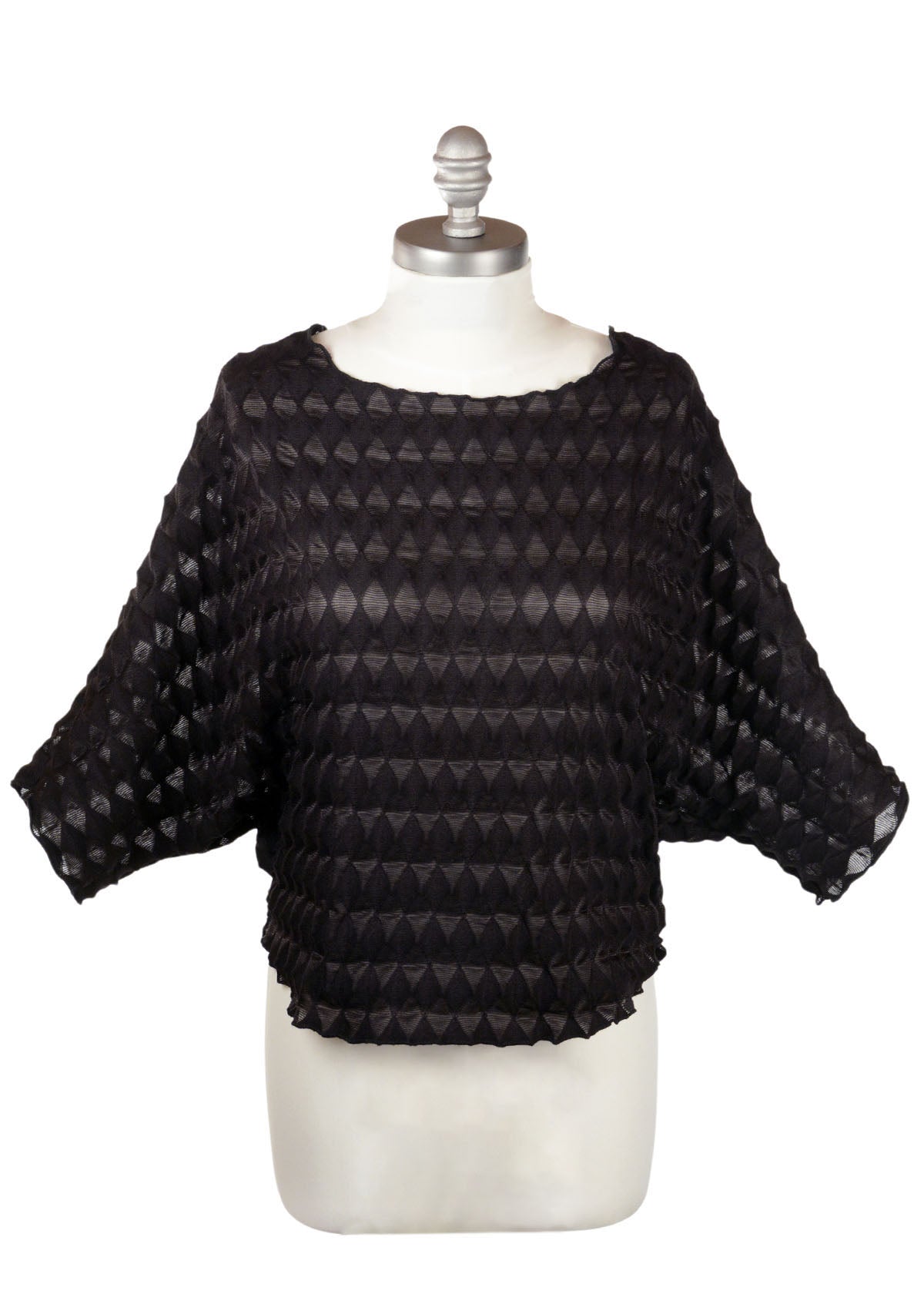 Product photo of the Batwing Top in Black, from the Fractal Collection. LYC and Pandemonium Seattle are handmade in Seattle, WA, USA.