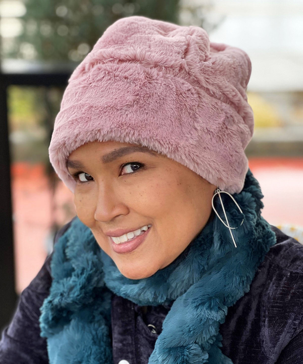 Reversible Beanie Style Hat in Frosted Cedar Faux Fur by Pandemonium Seattle. Handmade in Seattle, WA USA.