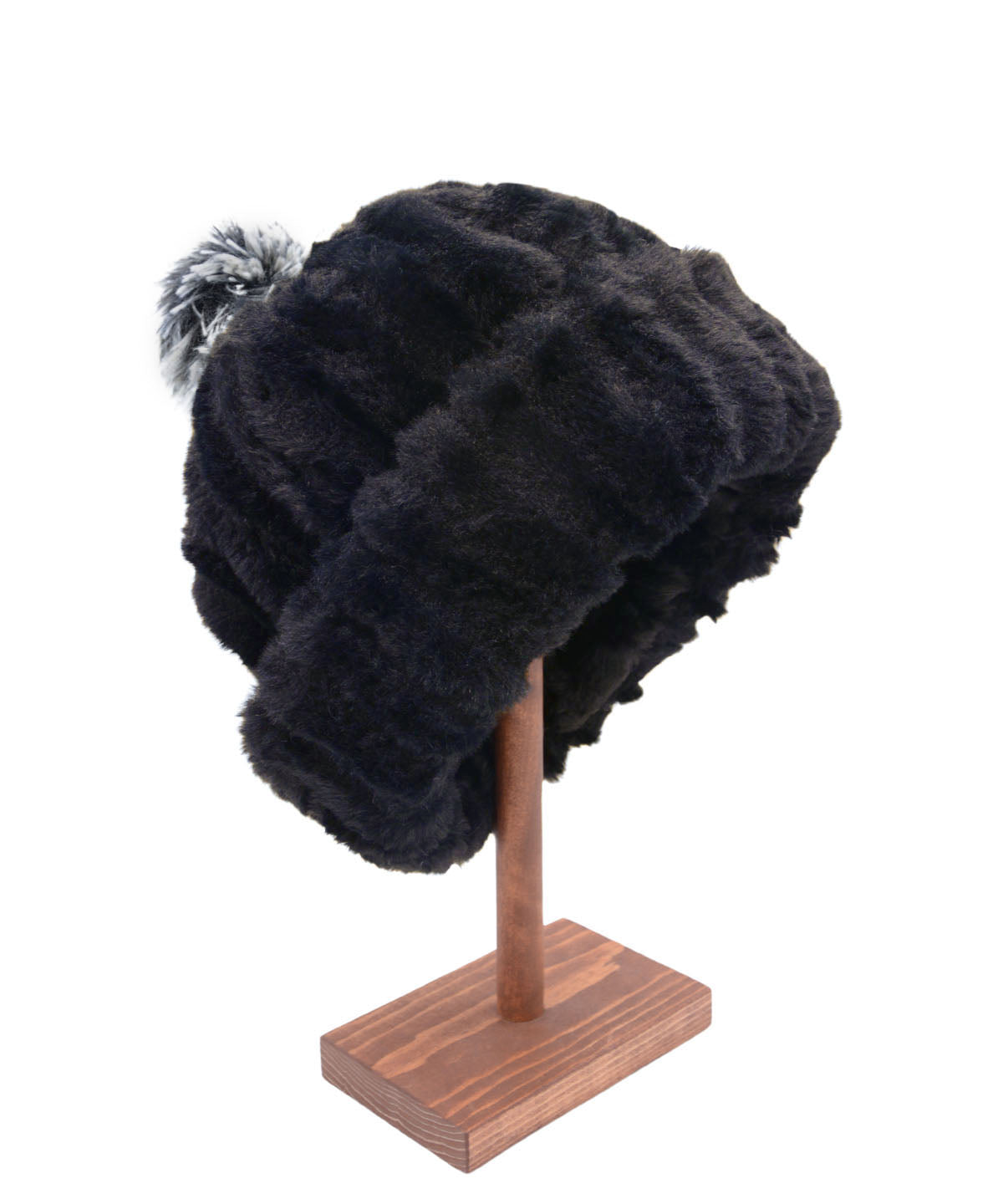 Reversible Men's Beanie | Cirrus Faux Fur in Shadow | Shown with Large Pom-Pom | Handmade in Seattle, WA, USA | By Pandemonium MIllinery