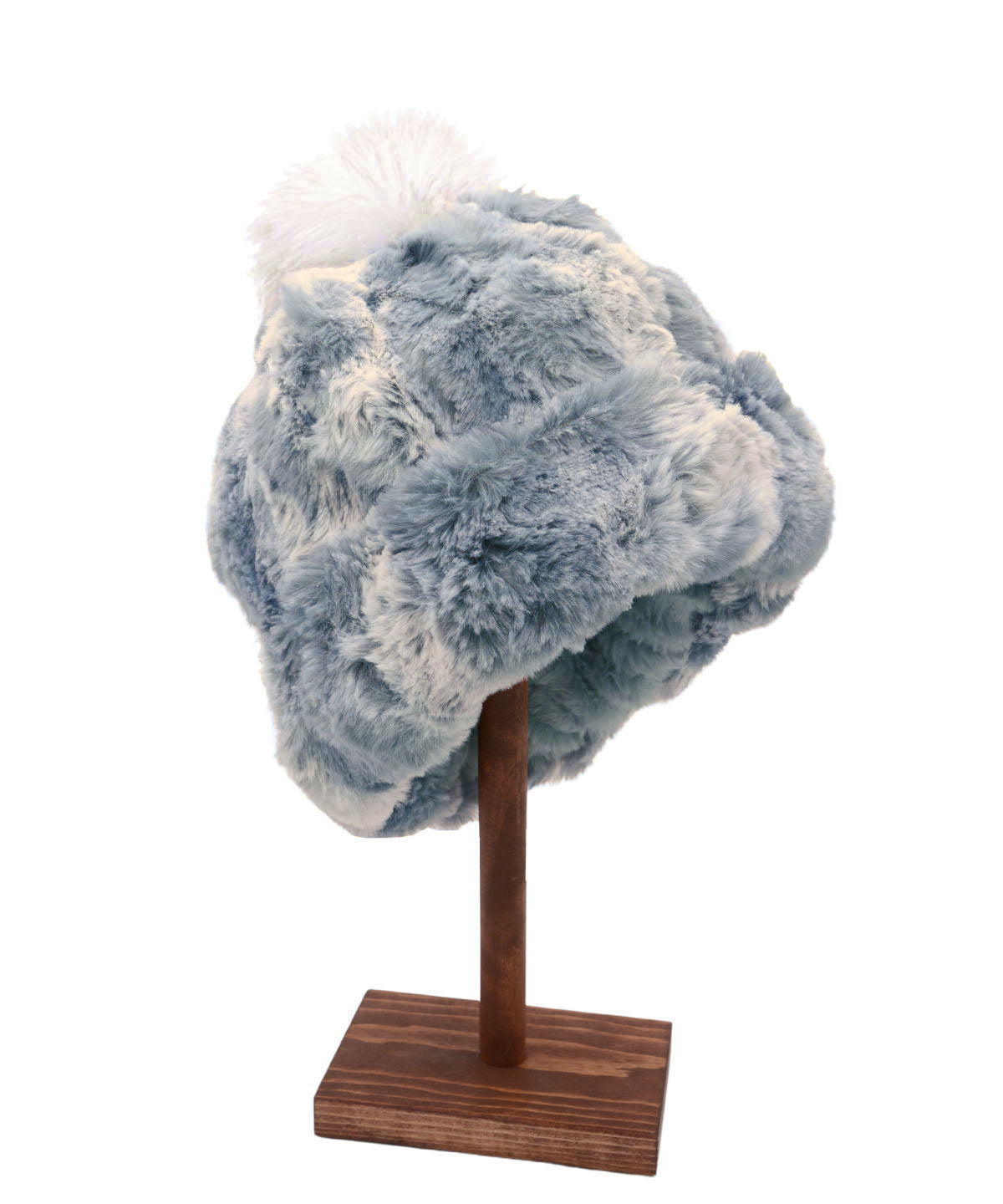 Men's Reversible Beanie with Large Pom | Cloudwalk and Cirrus Blue Mist Faux Fur | Shown Reversed | Handmade in Seattle, WA, USA | By Pandemonium MIllinery