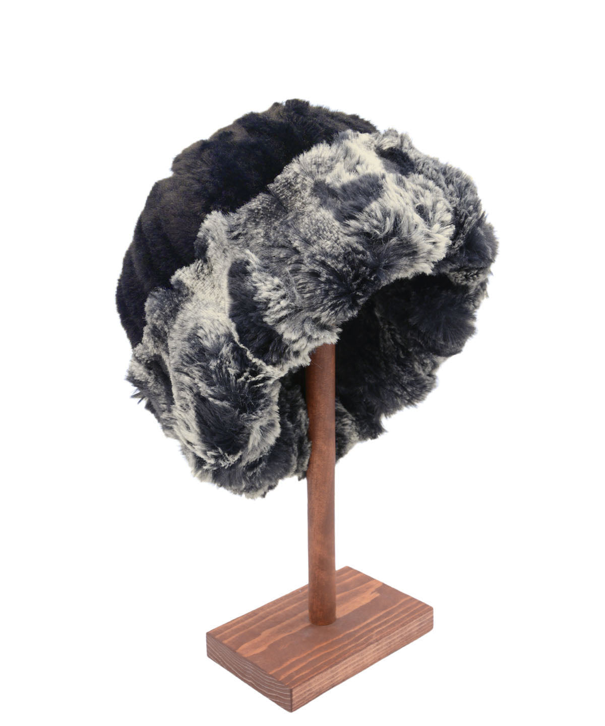 Men&#39;s Beanie Reversible | Cloudwalk and Cirrus Faux Fur in Shadow | Shown Reversed | Handmade in Seattle, WA, USA | By Pandemonium MIllinery