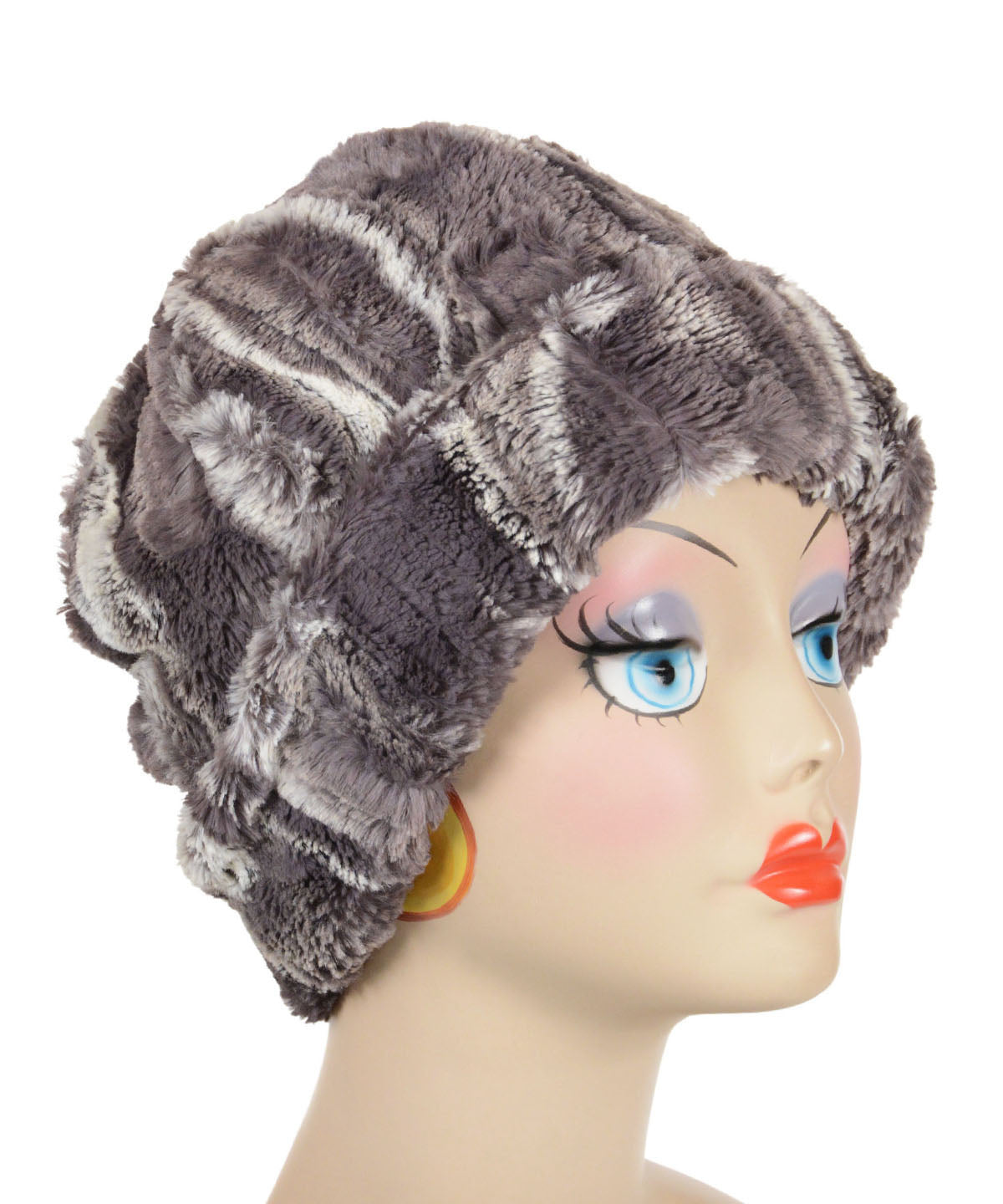 Beanie Hat in Gray Marble Dune Faux Fur handmade in Seattle, WA USA by Pandemonium Millinery