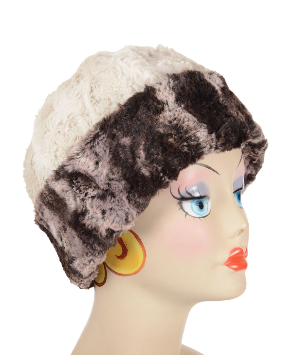  Women’s Beanie Hat | Mocha with Cuddly Faux Fur in Sand | Handmade in Seattle, Wa | Pandemonium Seattle