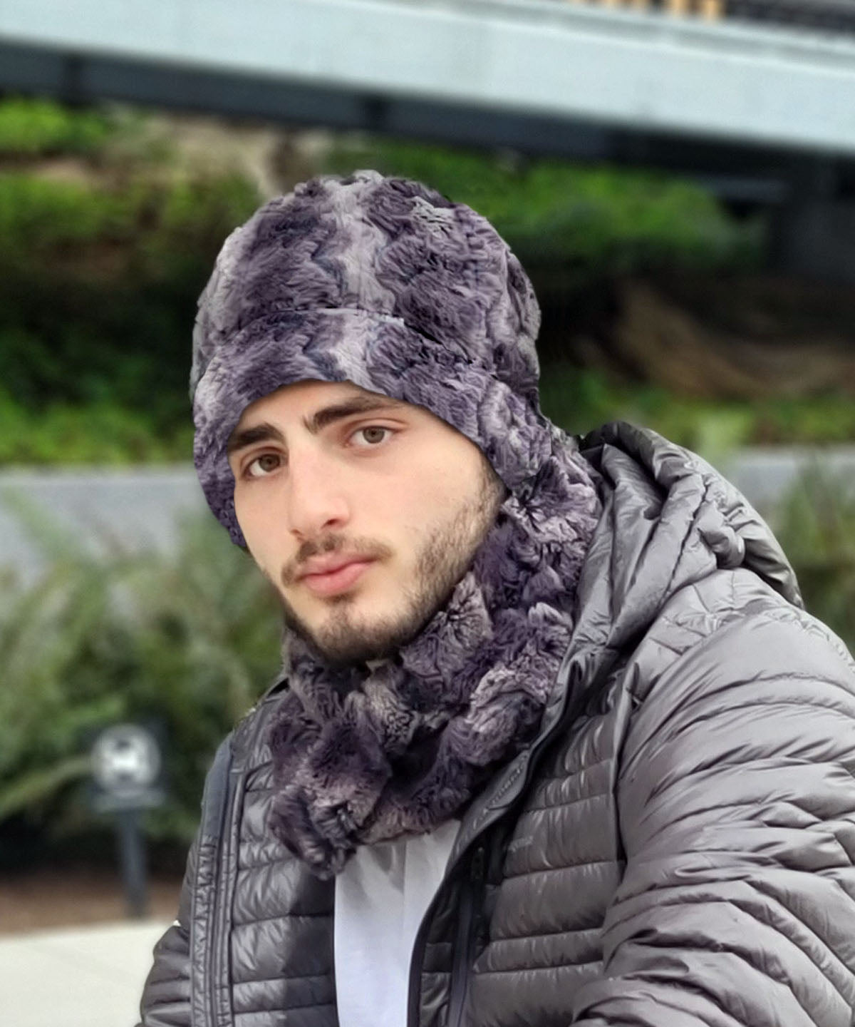 Men's Beanie Hat, Reversible Luxury Faux Fur in Muddy Waters