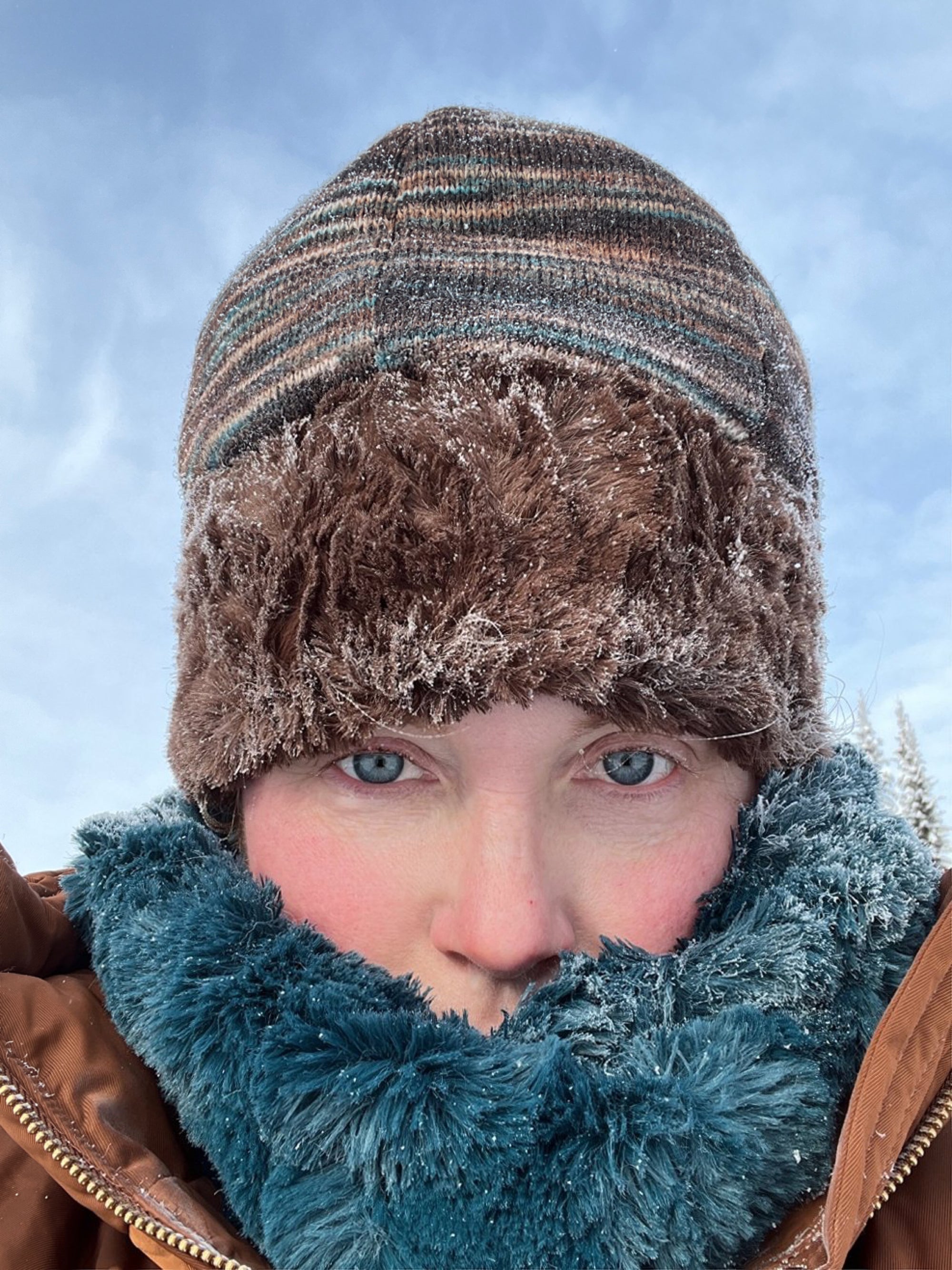 Beanie Hat, reversible – in Sweet Stripes English Toffee lined in Cuddly Chocolate Faux Fur. By Pandemonium Millinery