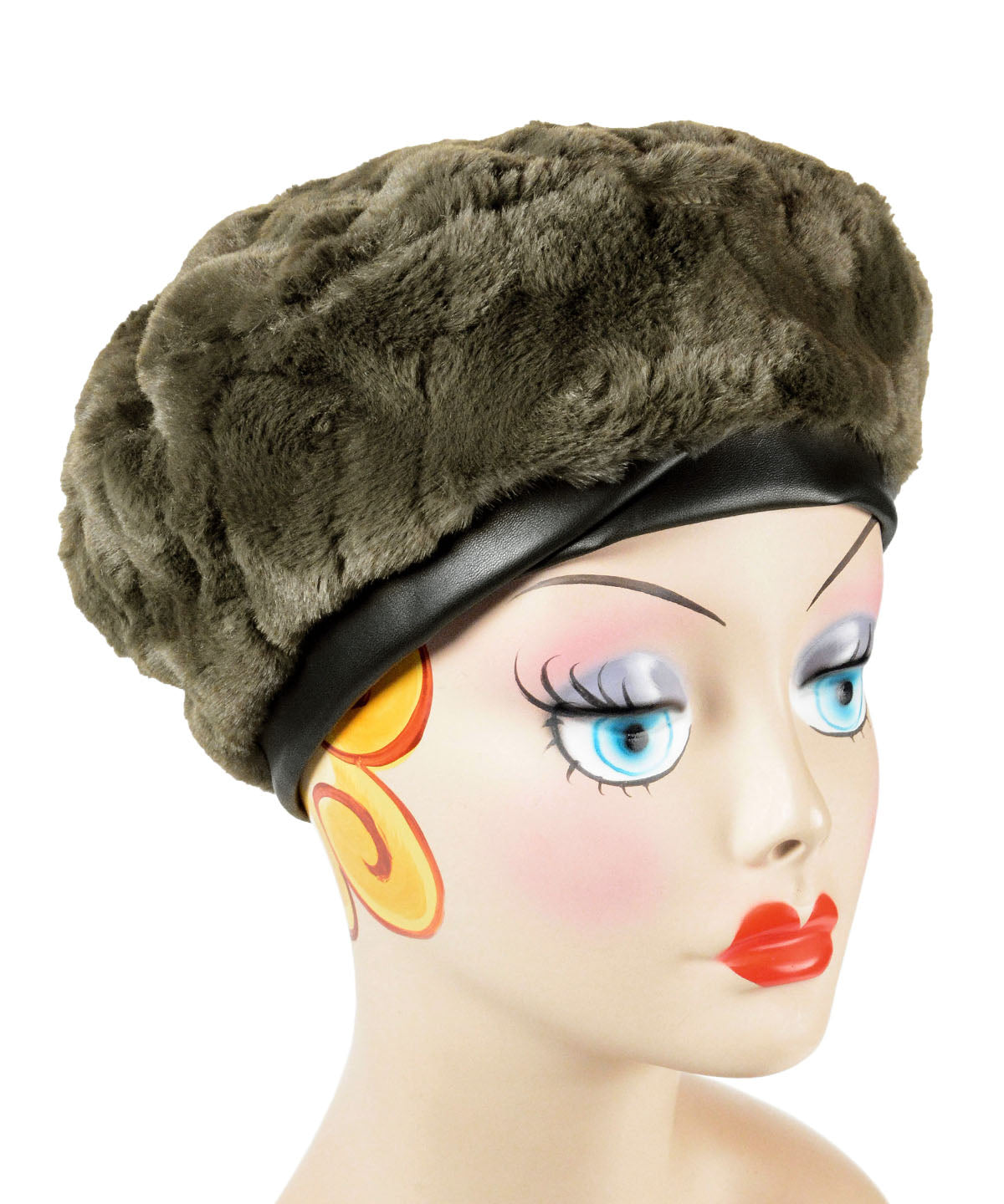Reversible Beret  shown in Cuddly Army Green by Pandemonium Seattle. Handmade in America. 