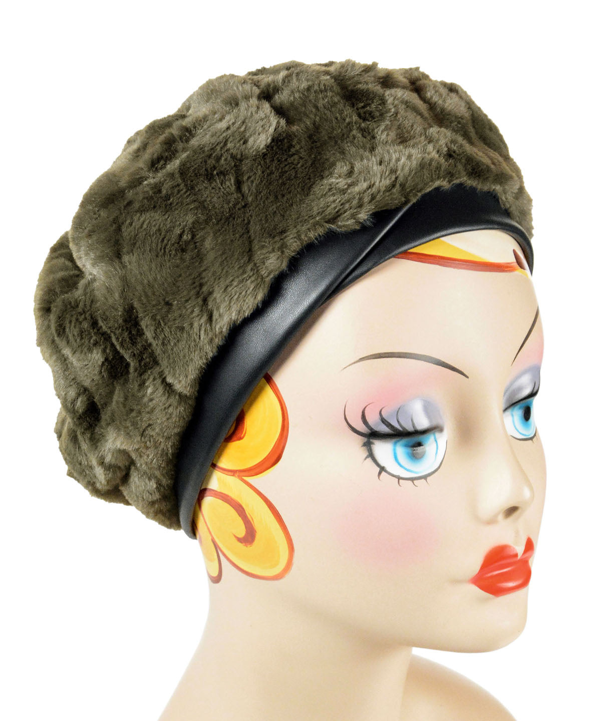 Beret Reversible shown in Cuddly Army Green by Pandemonium Seattle. Handmade in America.