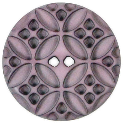 Black Embossed Polyamide Button Detail from Pandemonium Millinery