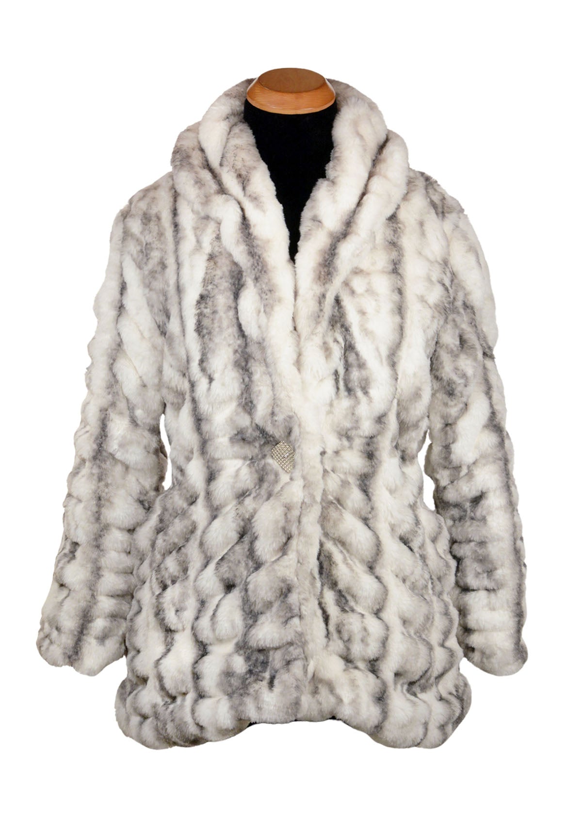 Product shot of Cardi coat in Aspen  Faux Fur | Handmade in Seattle, WA USA by Pandemonium Millinery