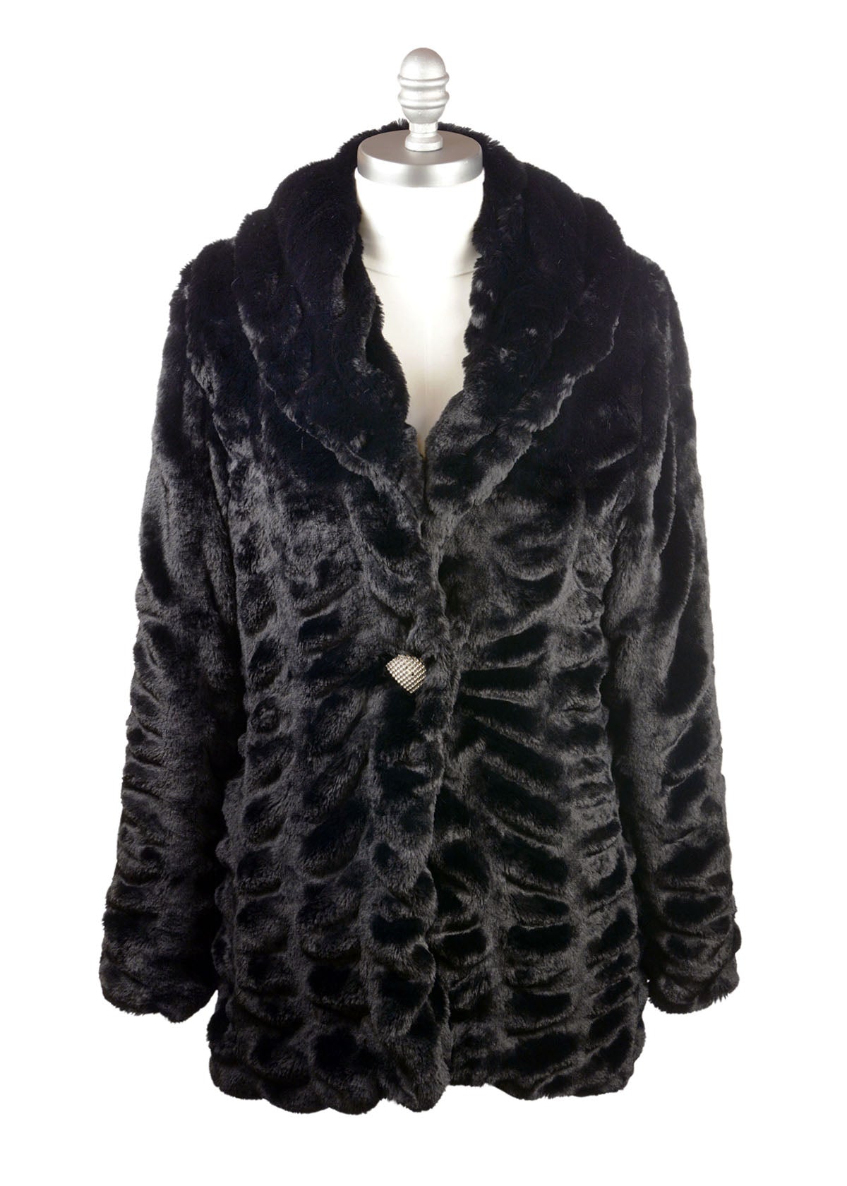 Product shot of Cardi coat in Onyx  Faux Fur | Handmade in Seattle, WA USA by Pandemonium Millinery