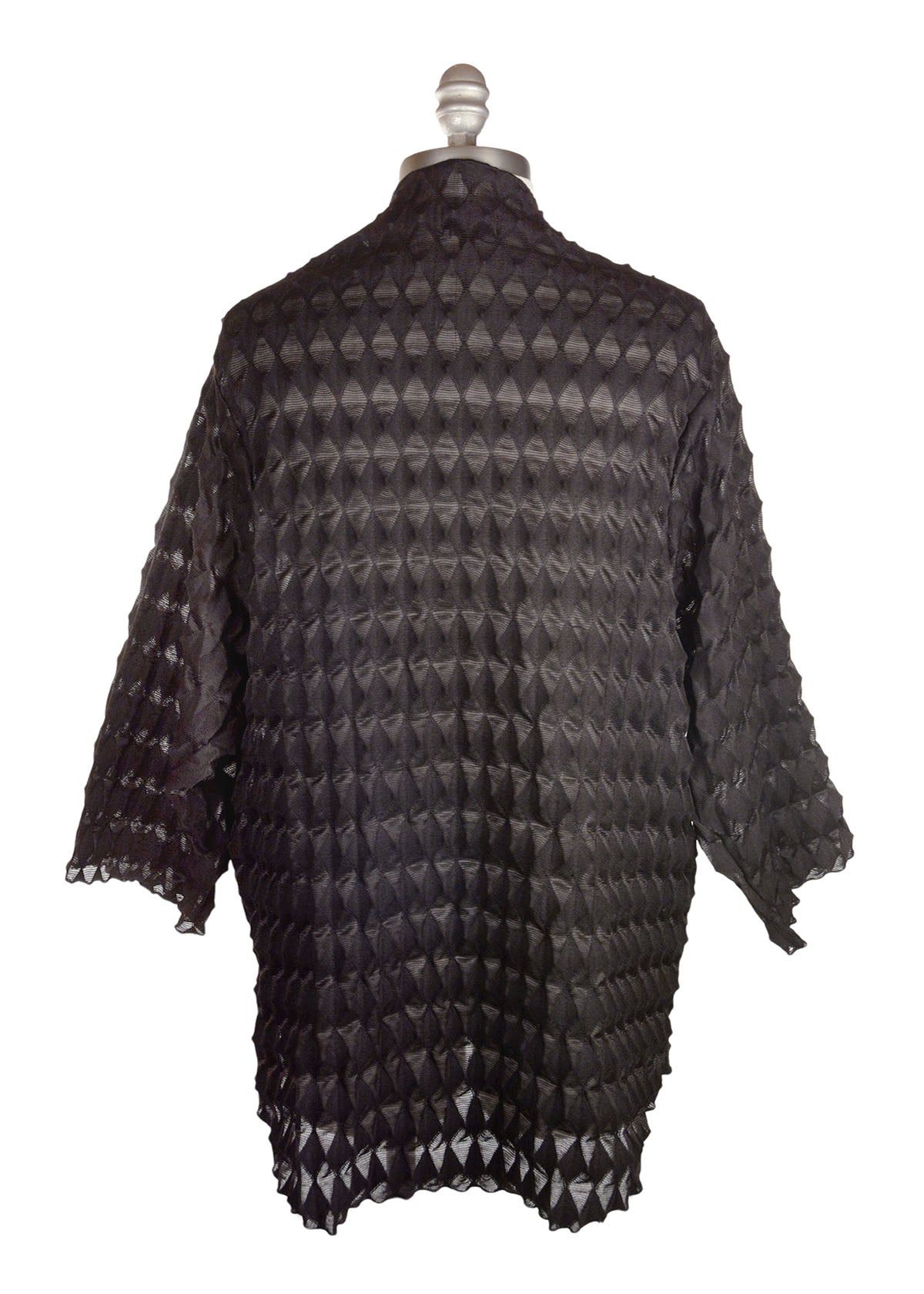 Product photo of the Fractal Collection Black Cardigan, back view. LYC by Pandemonium is handmade in Seattle, WA, USA.