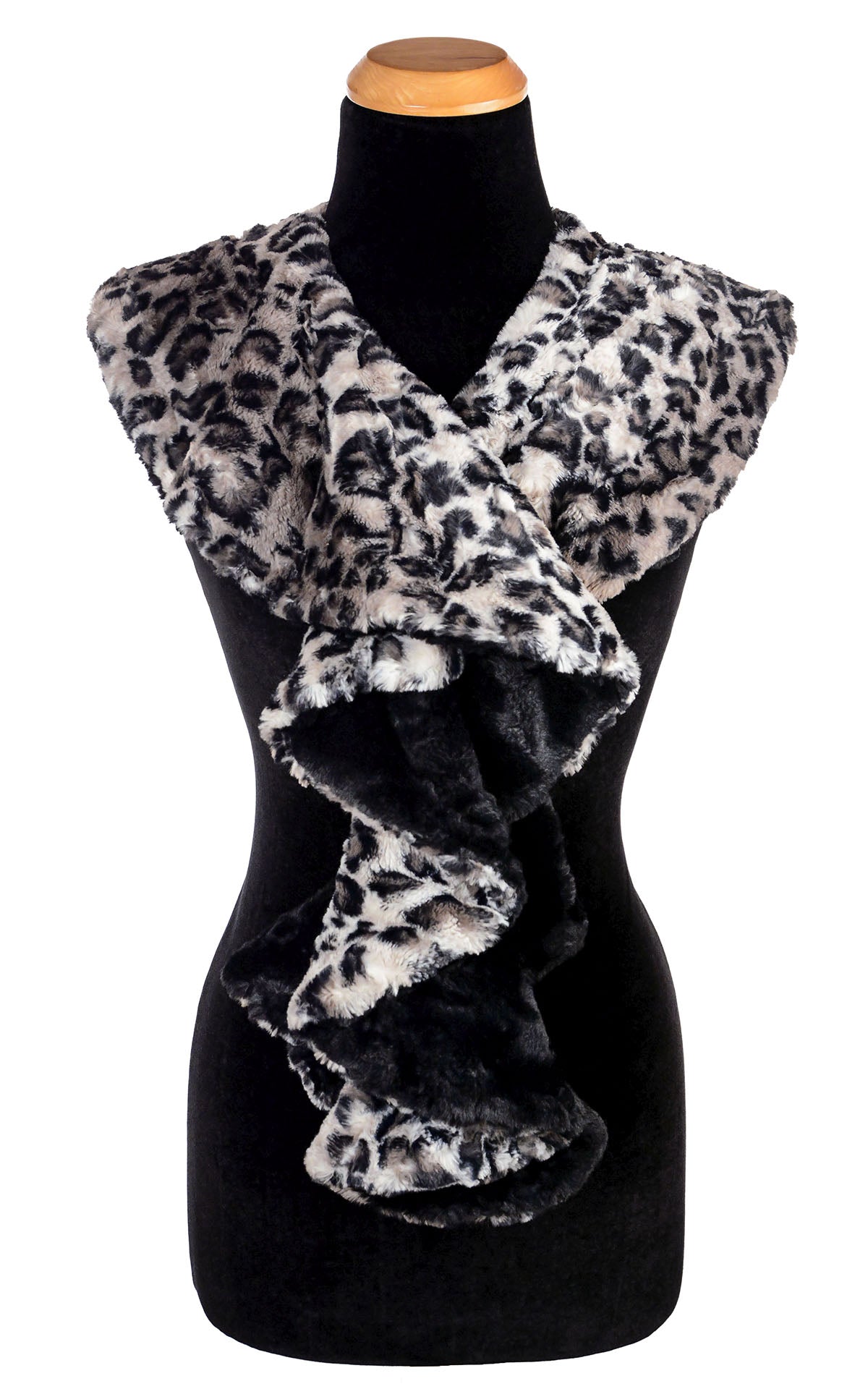 Cascade Scarf | Savannah Cat and Black Cuddly Faux Fur | Handmade Seattle WA USA by Pandemonium Millinery