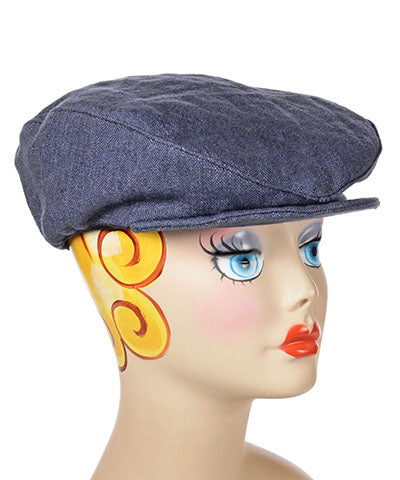 Pandemonium Millinery Charlie Driving Cap | Linen in Denim | Handmade in Seattle WA