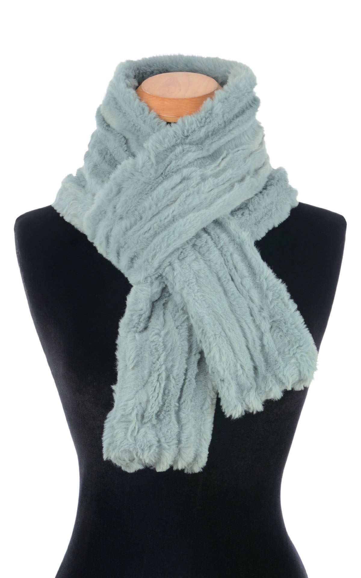  Skinny Scarf  Slip Knot View | Cirrus  Faux Fur In Blue Mist | Featuring a Slit Knot | Handmade in Seattle, WA, USA | By Pandemonium