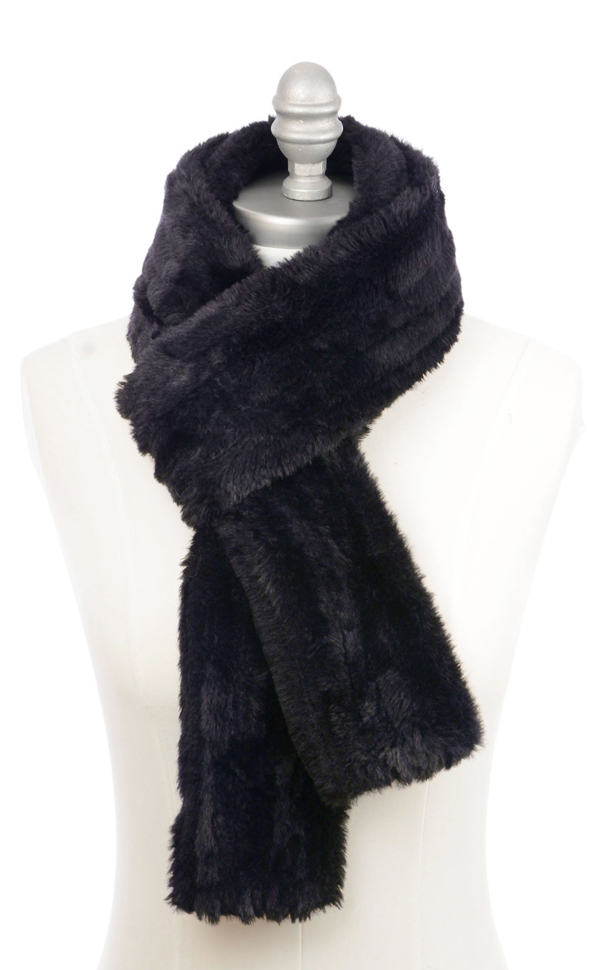 Men&#39;s Skinny Scarf | Cirrus Faux Fur In Shadow | Shown in a Slip Knot | Handmade By Pandemonium | Seattle WA USA