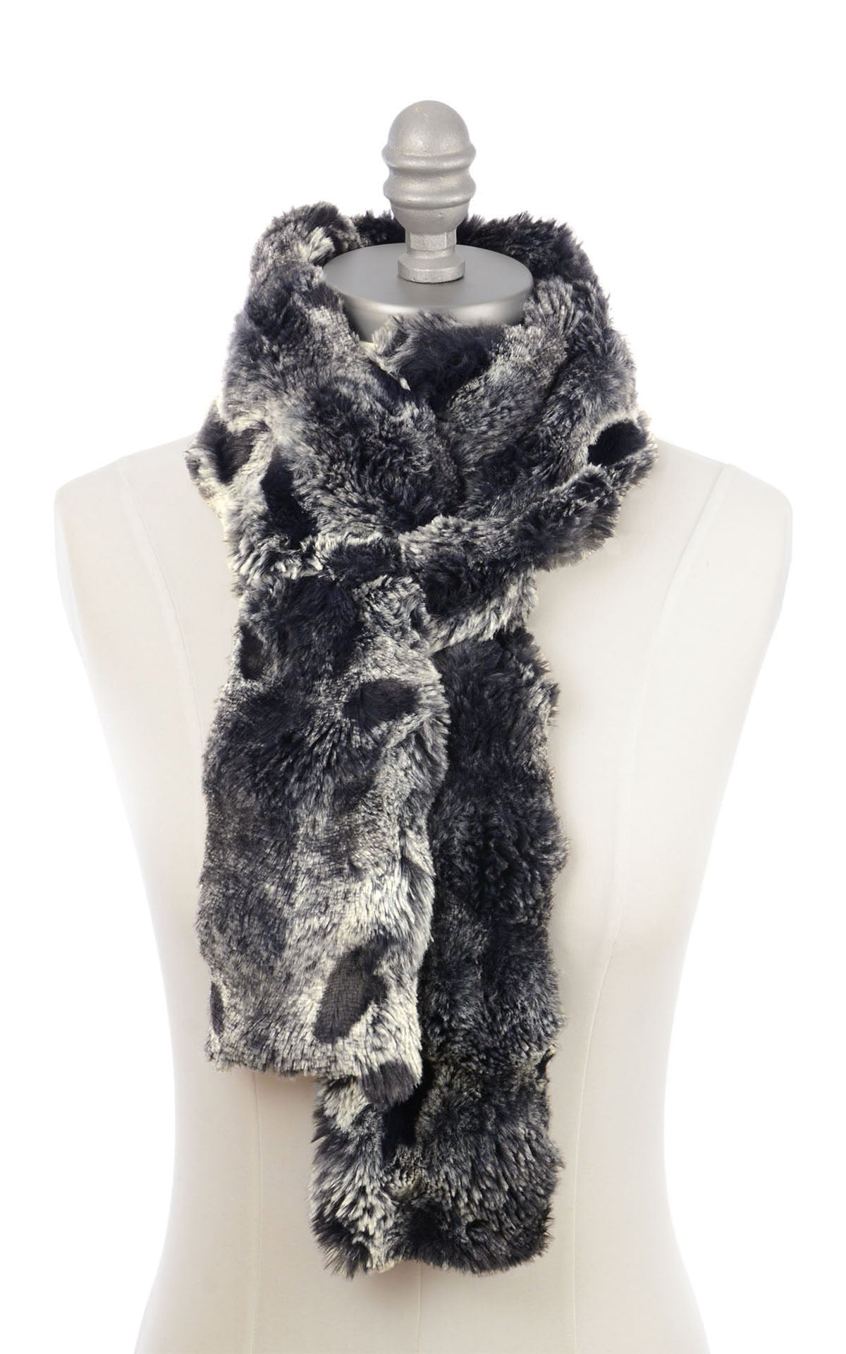 Skinny Scarf | Cloudwalk Shadow Faux Fur |  Styled with Classic Knot | Handmade in Seattle WA USA |  By Pandemonium  Seattle