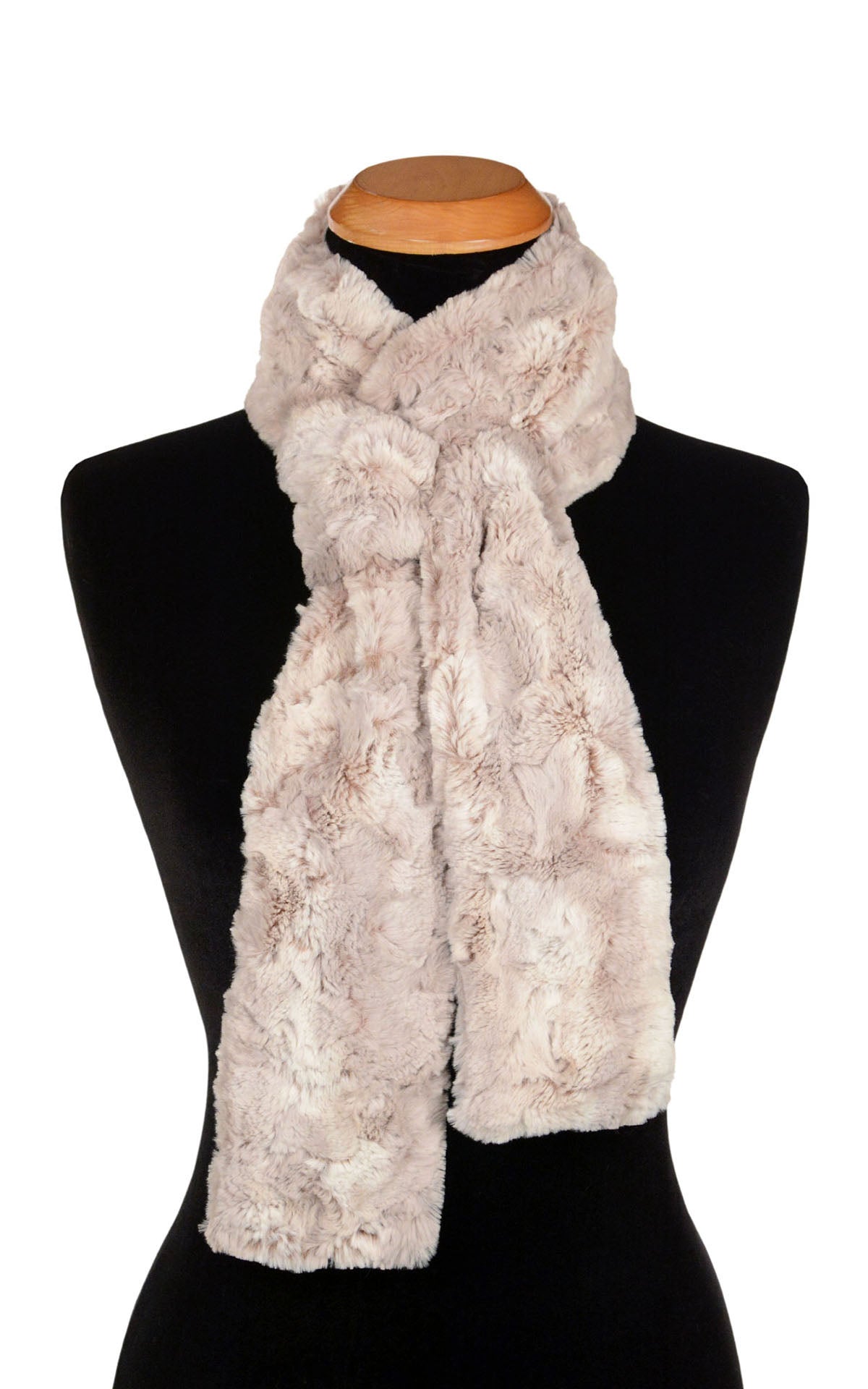 Women&#39;s Classic  Skinny Scarf | Luxury Faux Fur Café Au Lait | Handmade in the USA by Pandemonium Seattle