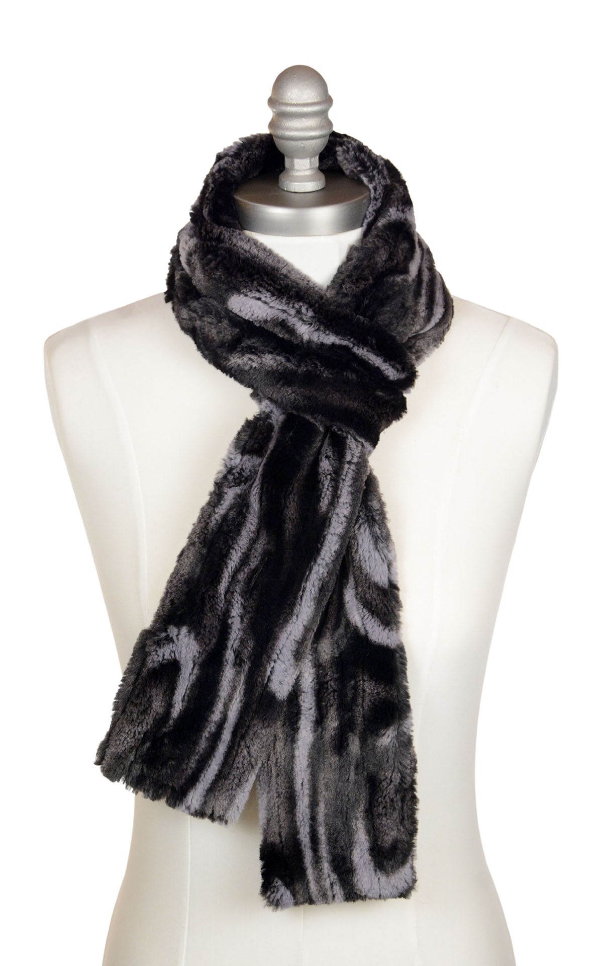 Men's Classic Skinny Scarf in Black Marble Dune Faux Fur handmade in Seattle, WA USA by Pandemonium Millinery