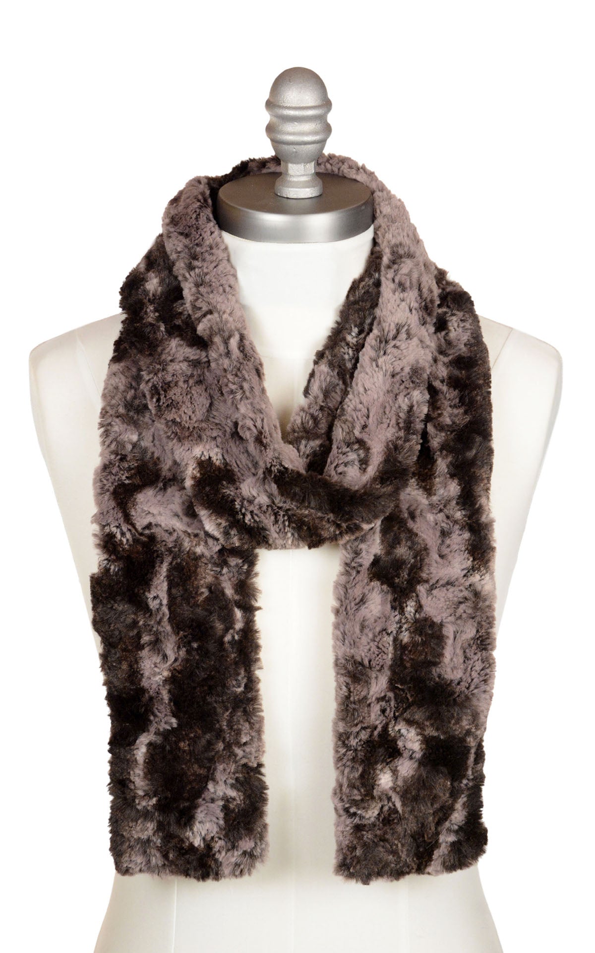 Women&#39;s Skinny Scarf | Luxury Faux  Fur Mocha | Handmade in the USA by Pandemonium Seattle