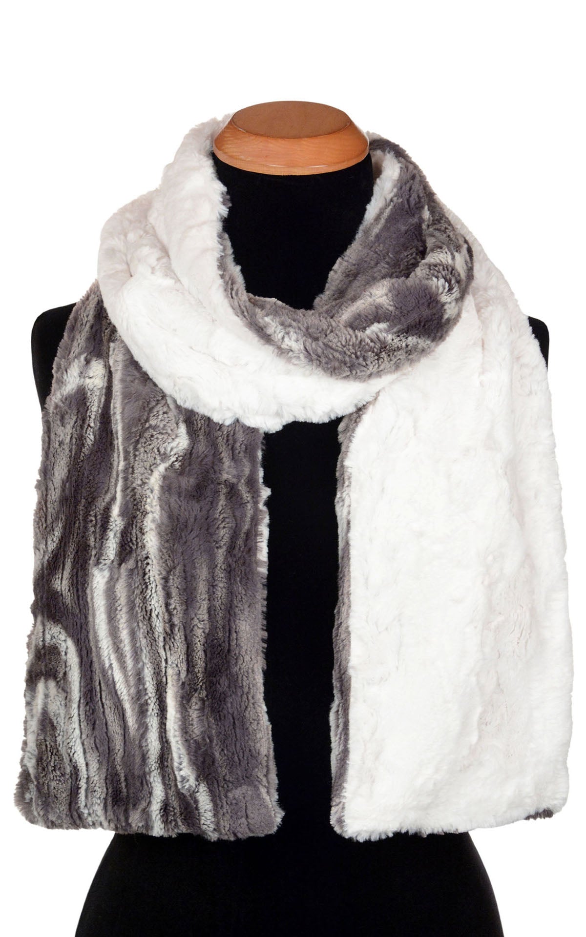  Classic Scarf | Gray Marble Faux Fur  with Cuddly Ivory | Handmade By Pandemonium Seattle USA