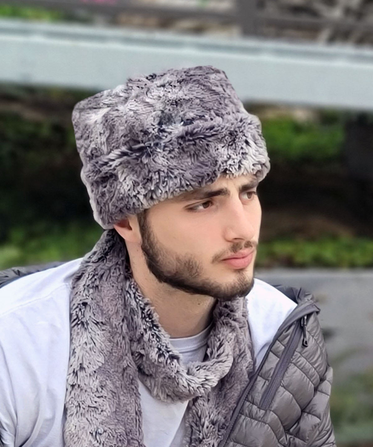 Men's Cuffed Pillbox | Seattle Sky Faux Fur | Handmade USA by Pandemonium Millinery