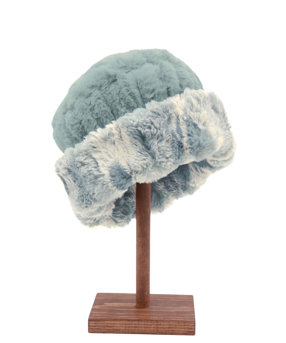 Men&#39;s Reversible Cuffed Pillbox, Reversed | Cloudwalk Blue Mist and Cirrus Faux Fur | Handmade In Seattle, WA, USA | By Pandemonium