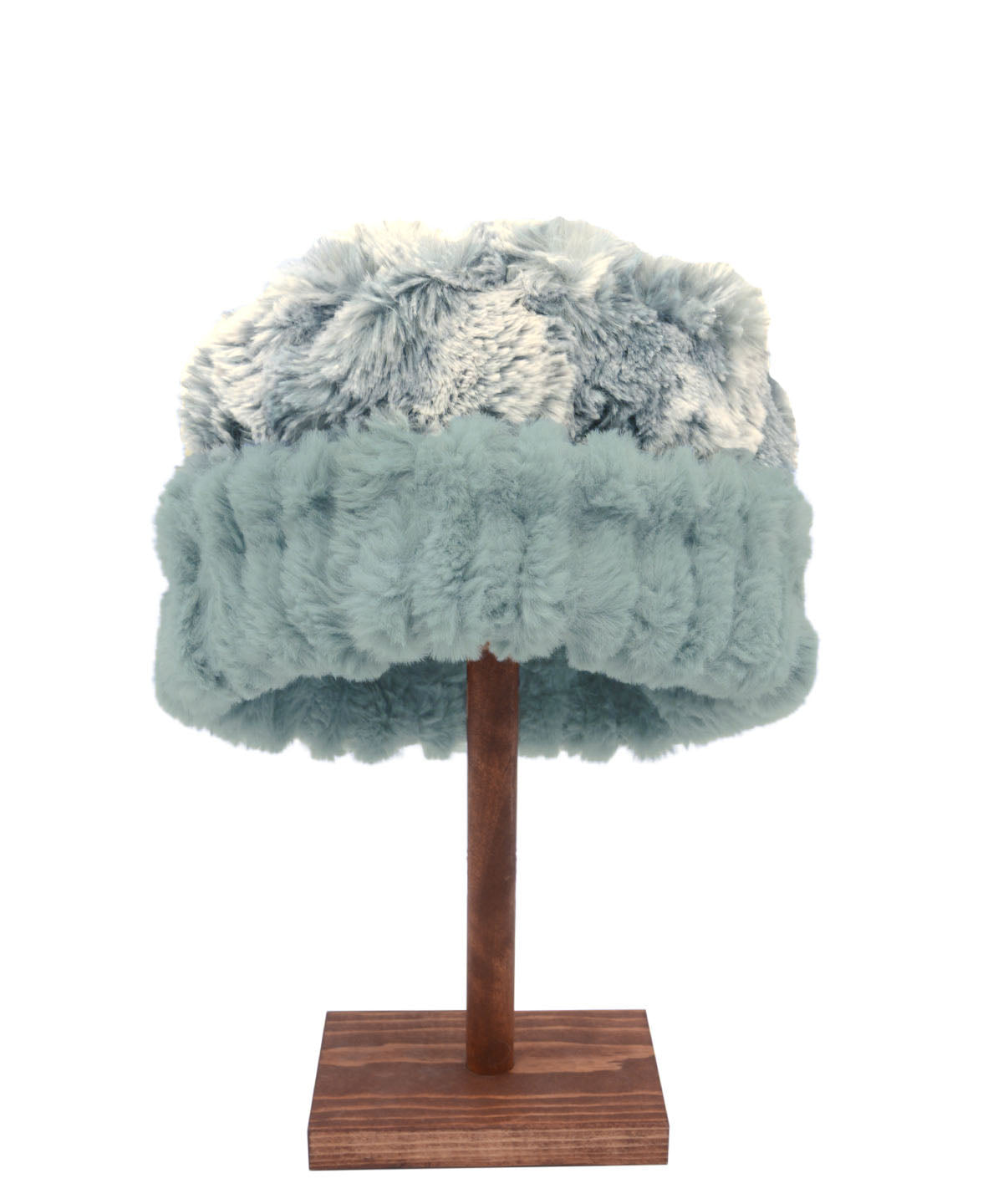 Men&#39;s Reversible Cuffed Pillbox | Cloudwalk Blue Mist and Cirrus Faux Fur | Handmade In Seattle, WA, USA | By Pandemonium