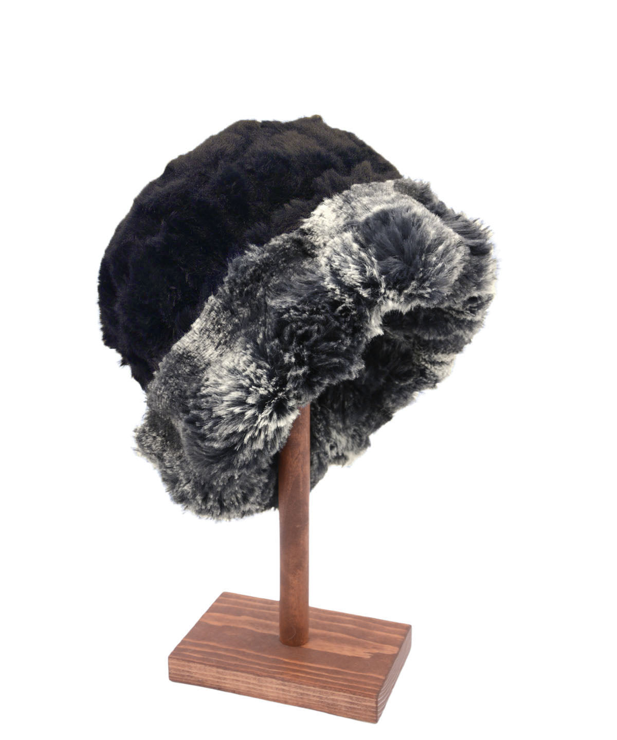 Men's Two-Tone Cuffed Pillbox | Cloudwalk and Cirrus in Shadow Faux Fur | Shown Reversed | Handmade In Seattle, WA, USA | By Pandemonium