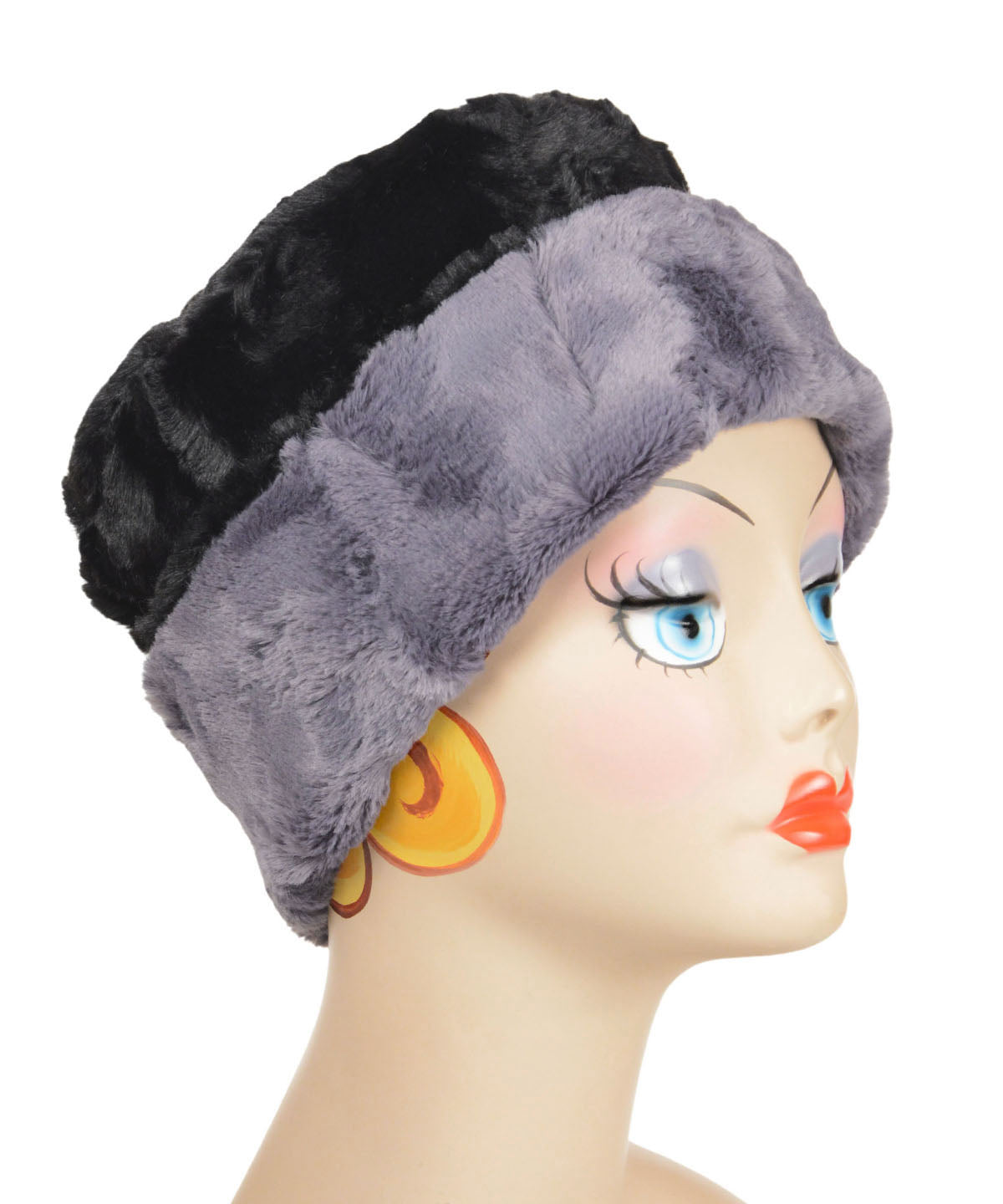 Cuffed Pillbox | Shown in the reverse Cuddly Faux Fur in Cool Gray with Cuddly Faux Fur in Black as the shell side | By Pandemonium | Seattle, WA USA