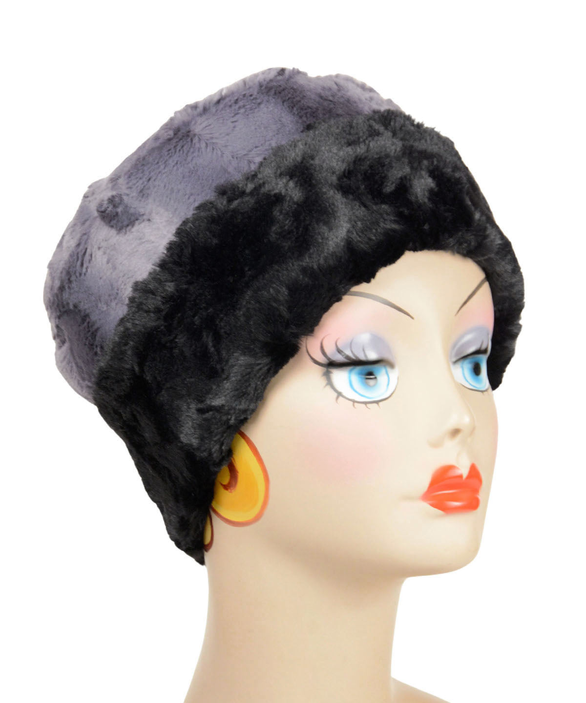 Cuffed Pillbox | Cuddly Faux  Fur in Cool Gray with Cuddly Faux  Fur in  Black | By  Pandemonium | Seattle, WA USA