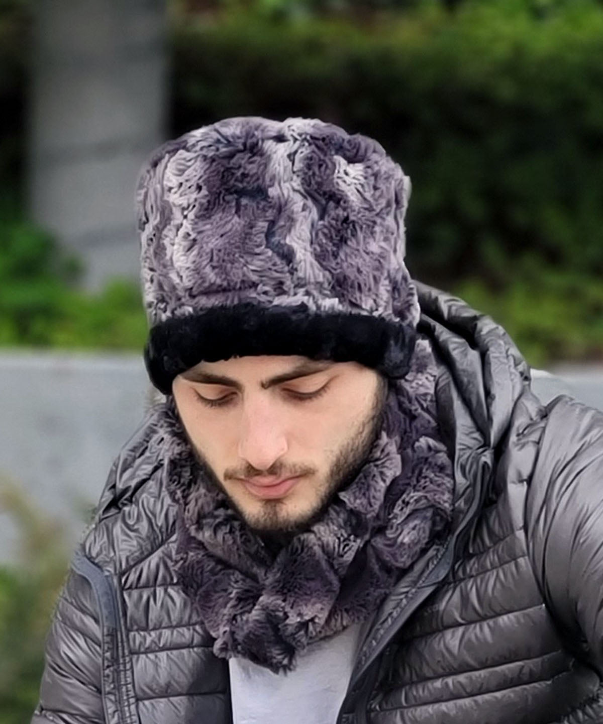 Men's Cuffed Pillbox Top View | Muddy Waters Faux Fur | Pandemonium Millinery Handmade USA