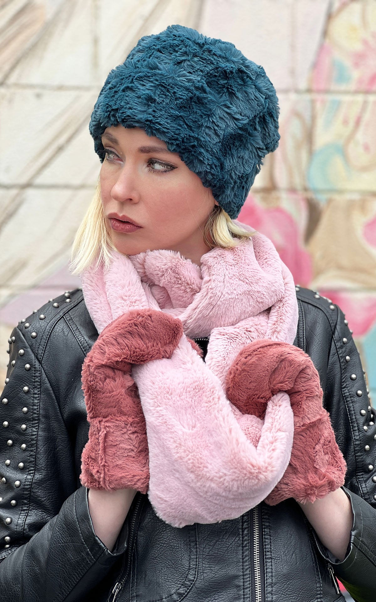 Infinity Scarf on Model | Frosted Cedar Faux Fur | Handmade USA by Pandemonium Seattle