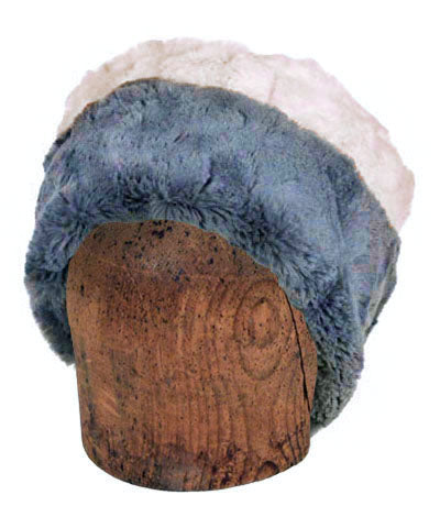 Men's Cuffed Pillbox Two-Tone | Cuddly Faux Fur in Slate with Sand Reversed | handmade Seattle, WA USA by Pandemonium Millinery