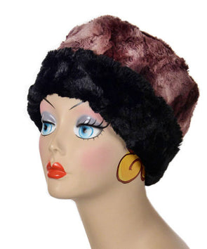 Cuffed Pillbox | Highland in Thistle and Cuddly Black Faux Fur | Handmade USA by Pandemonium Seattle