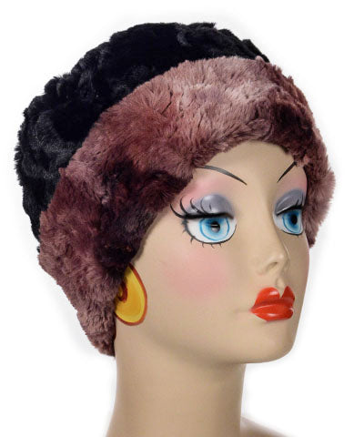 Cuffed Pillbox | Highland in Thistle and Cuddly Black Faux Fur reversed | Handmade USA by Pandemonium Seattle