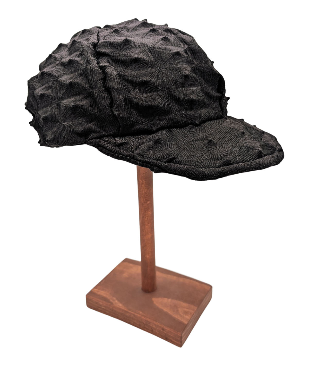 Side View Dianne Cap shown in Black Fractal Handmade in USA by Pandemonium Millinery
