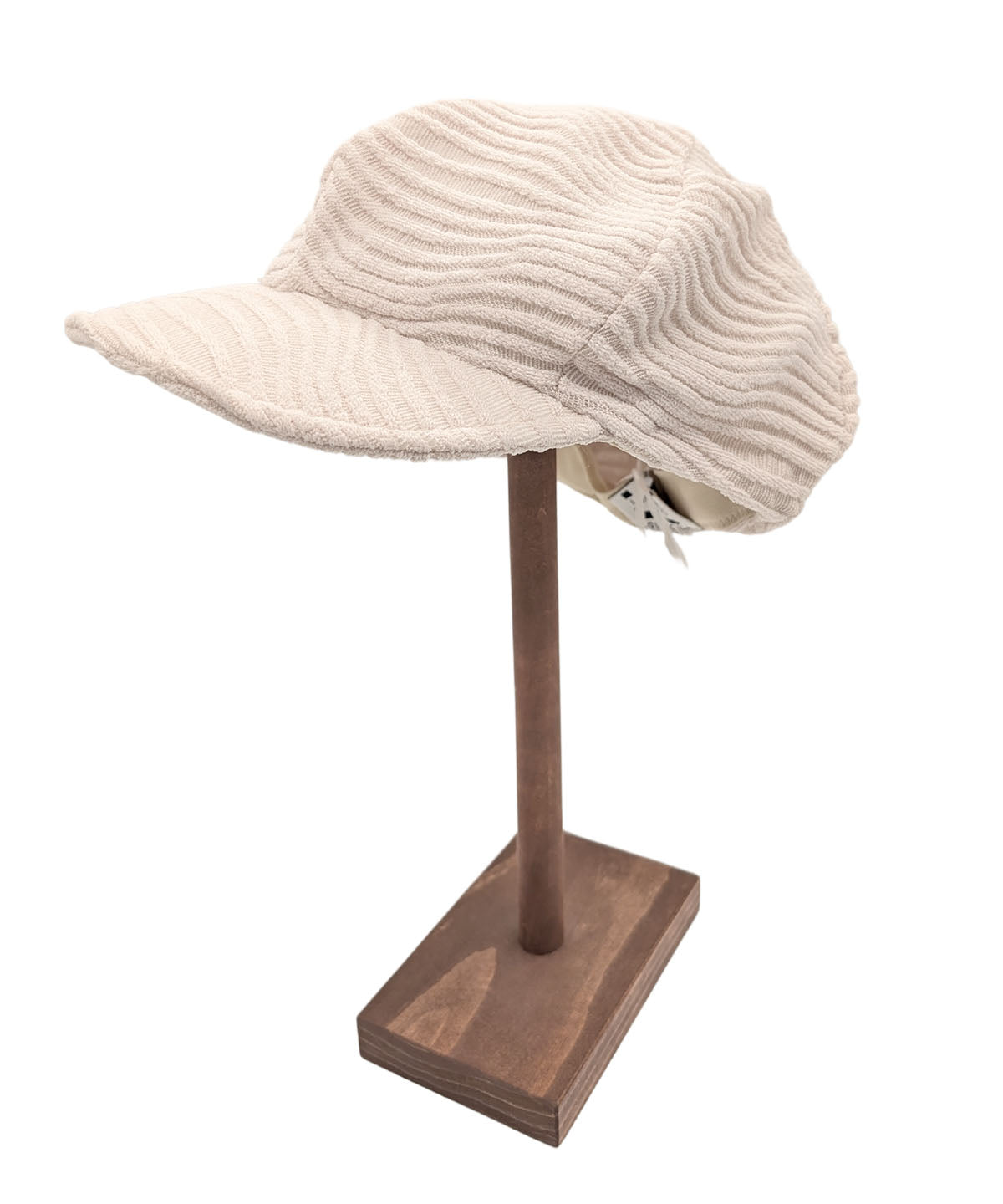 Side View of Dianne Cap shown in Cream Fractal Handmade in USA by Pandemonium Millinery