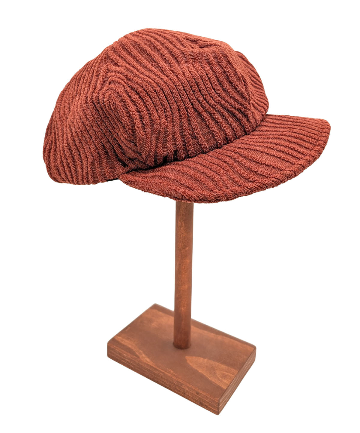 Dianne Cap shown in Burn Sienna Fractal Handmade in USA by Pandemonium Millinery
