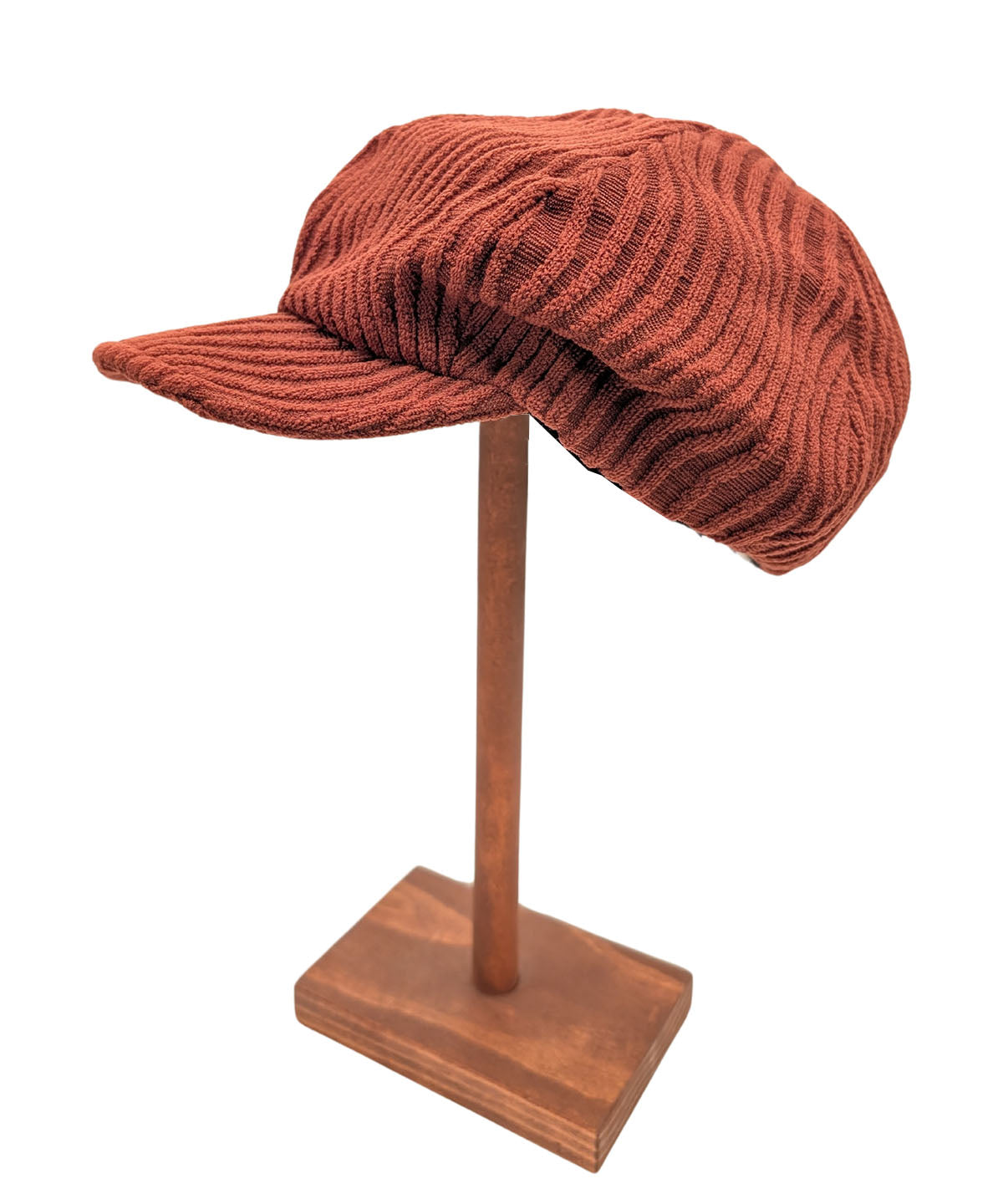 Side View of Dianne Cap shown in Burn Sienna Fractal Handmade in USA by Pandemonium Millinery