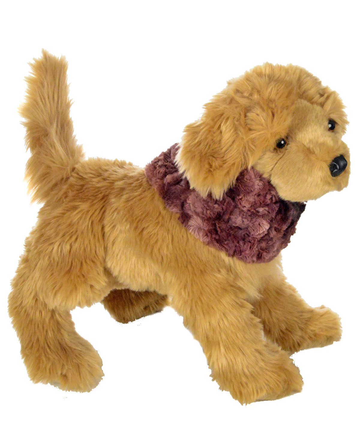 Stuffed dog wearing Designer Handmade Dog ruff collar| Highland in Thistle Faux Fur | Handmade by Pandemonium Millinery Seattle, WA USA