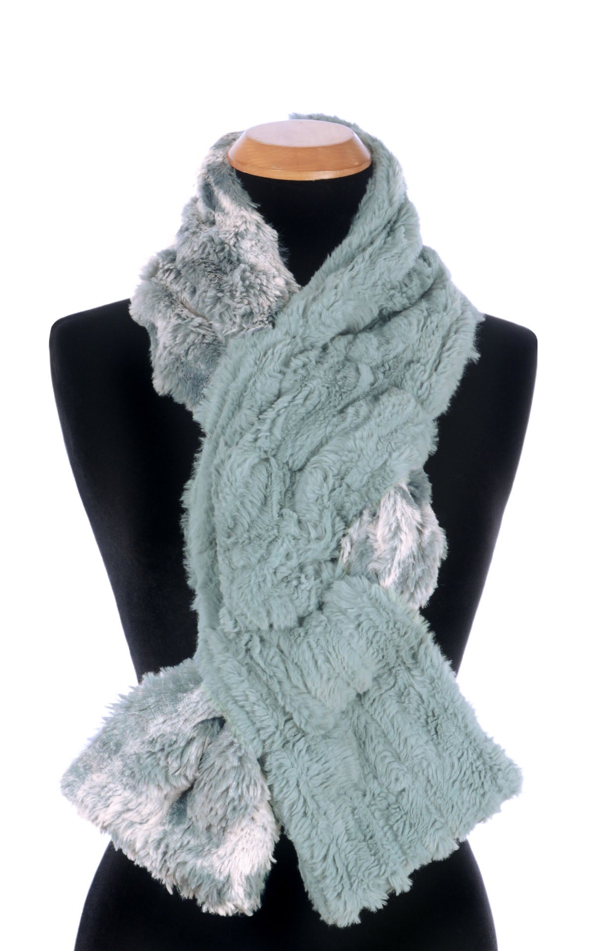 Double Pull Thru Scarf | Shown Double Loop Style | Cloudwalk and Cirrus Faux Fur in Blue Mist | Handmade in Seattle WA | By Pandemonium Seattle