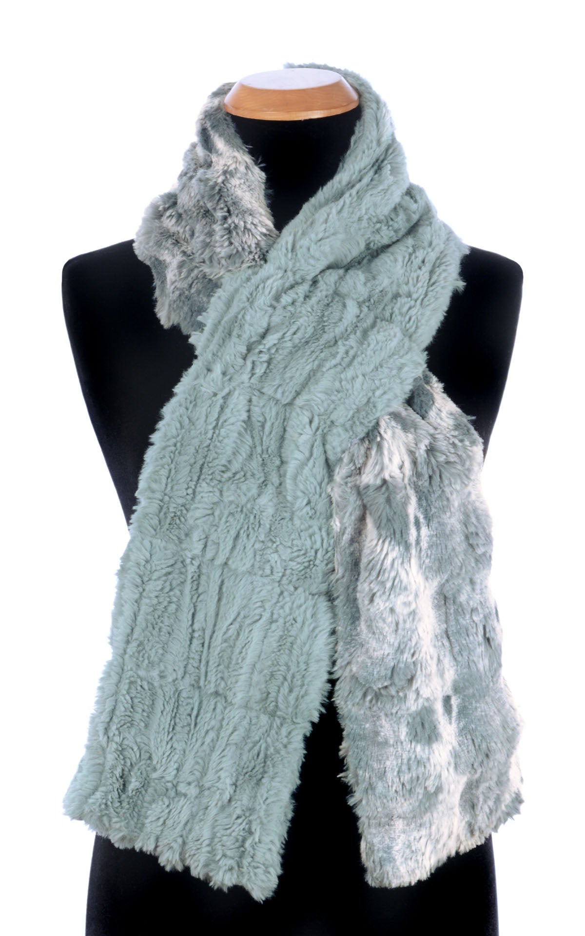 Double Pull Thru Scarf | Shown Top Loop Style | Cloudwalk and Cirrus Faux Fur in Blue Mist | Handmade in Seattle WA | By Pandemonium Seattle