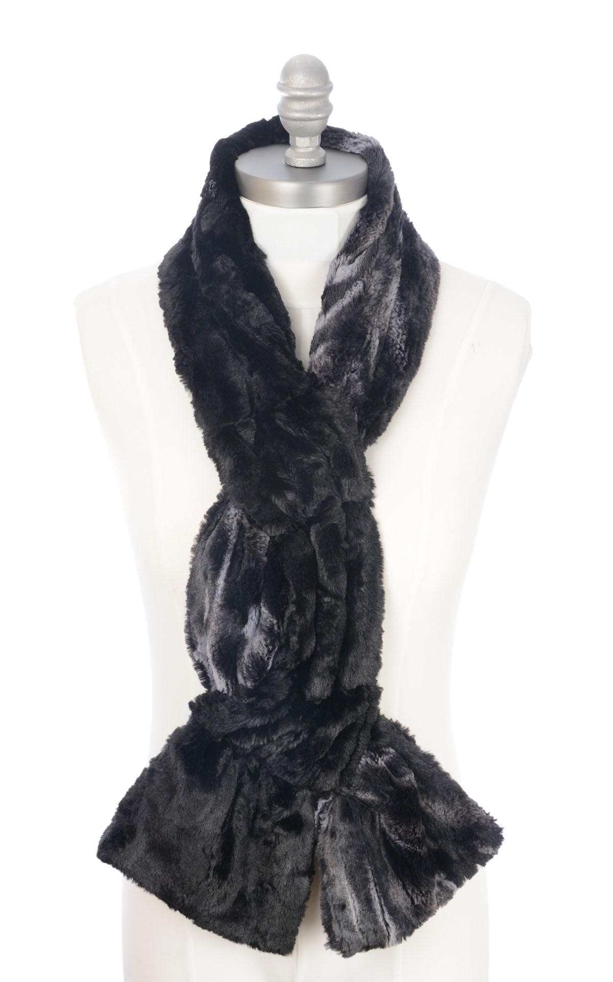 Double Pull Thru Scarf | Shown Double looped | Marble Black Dune Faux Fur with Cuddly Black Faux Fur | Handmade in Seattle WA | By Pandemonium Seattle