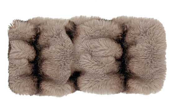 Product shot of Ear / Neck Cozy Wide in Taupeful  Royal Opulence faux fur. Handmade by Pandemonium Seattle.