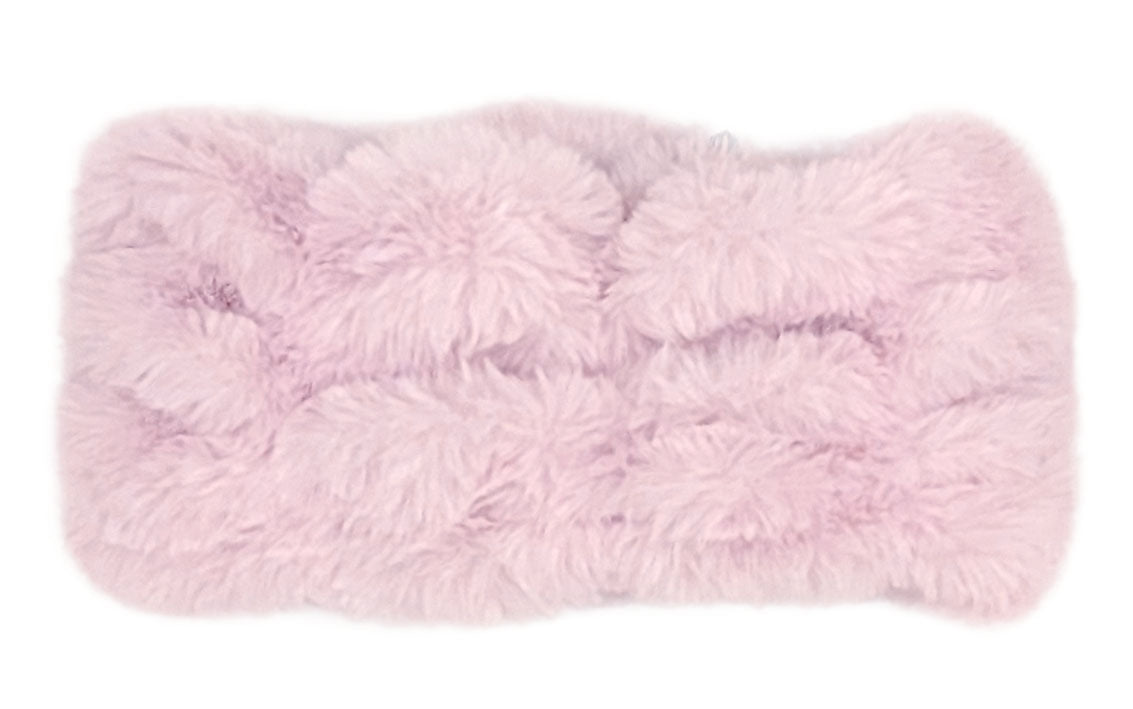 Product shot of Ear / Neck Cozy Wide in Rosé  Royal Opulence faux fur. Handmade by Pandemonium Seattle.