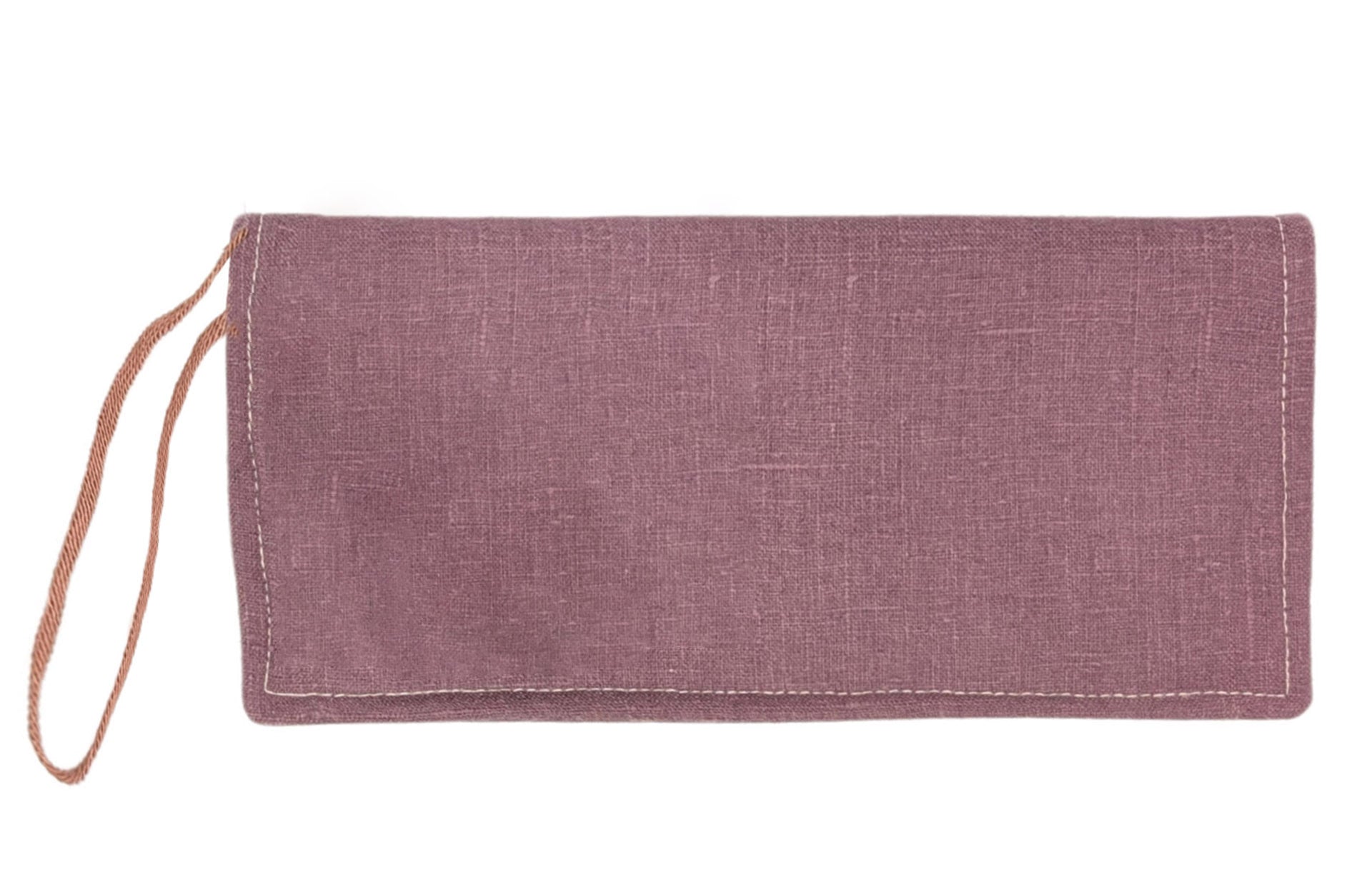 Envelope Clutch with Floral Brooch Detail - Linen in Plum Handbag Pandemonium Millinery