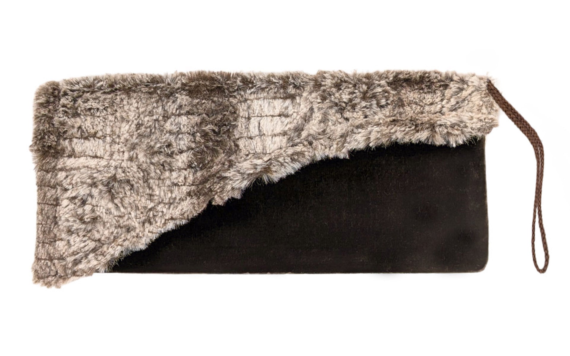Envelope Clutch with Contrasting Flap - Wild in Brown Faux Fur with Brown Velvet Handbag Pandemonium Millinery